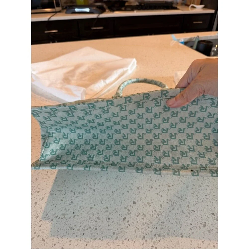 Domoor of Denmark Designer Monogram Mint Green Tote Bag Vegan Leather w/Dust Bag